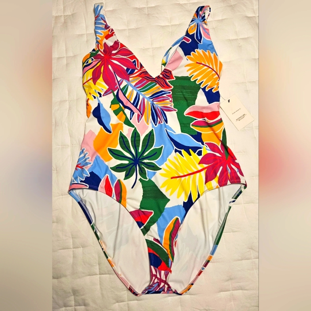 NWT Alex Marie Signature Sculpt V-neck Lacing Back Swimsuit: XXL: Multi Color